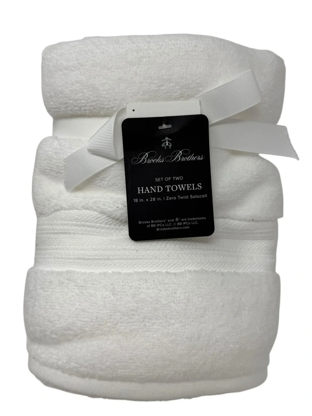 Brooks Brothers Set of 2 Premium Hand towels Bright White Cotton NWT